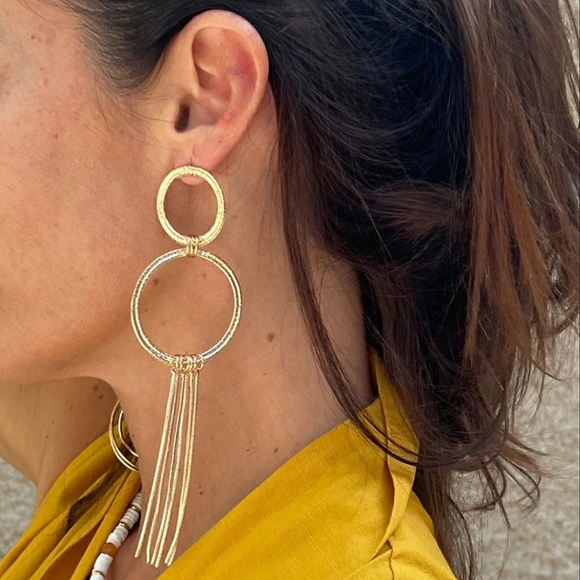 Zara Gold Circular Round Dangle Chain Earrings NWT Retro Festival Bohemian Party - Picture 5 of 15